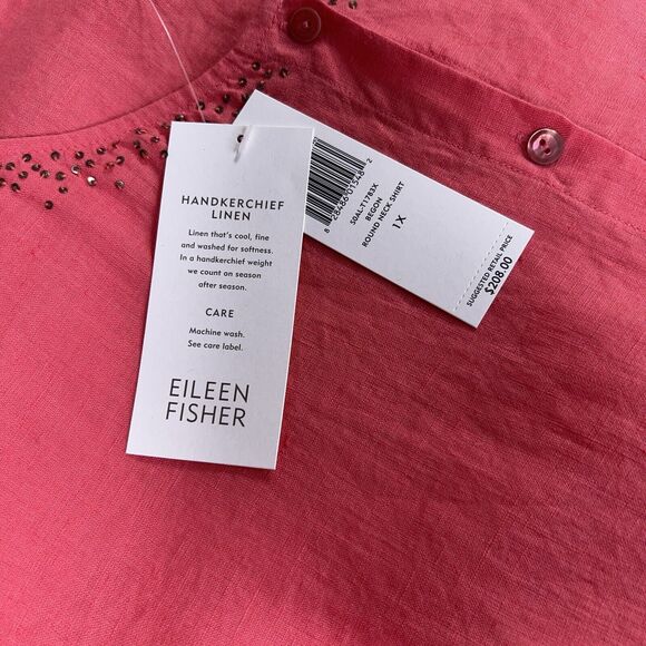 Eileen Fisher Linen Button Up Tunic Shirt Women's Sz 1X Coral Sequin MSRP $208 - Picture 5 of 16